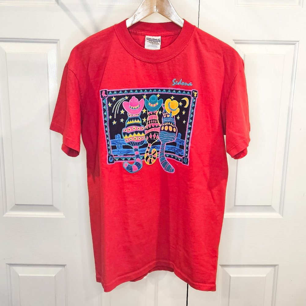 Unique Sedona Cowboy Cats Nathan Design Textured Neon Art Womens Tee Size Medium